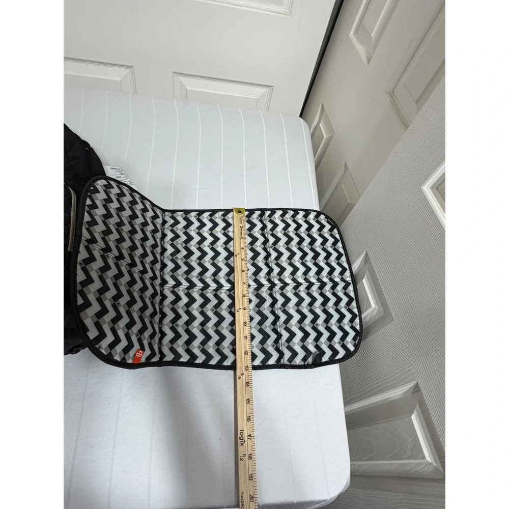 Fisher Price Diaper Bag Backpack Black QuiltedChevron Gold Hardware Multi-Pocket
